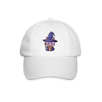 Schwarz Magier Katze - Baseballkappe - Weiß/Weiß - Vorne