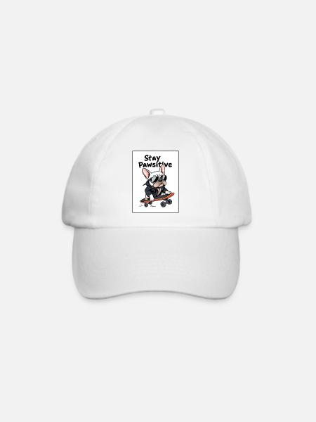 Cooler Bulldoggen Style – Stay Pawsitive Design - Baseballkappe - Weiß/Weiß