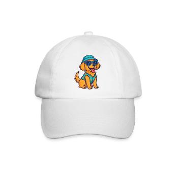 Cooler Hund – Süßer Cartoon mit Stil - Baseballkappe - Weiß/Weiß - Vorne