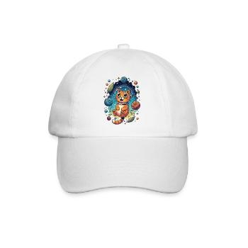 Psychedelische Weltraumkatze - Baseballkappe - Weiß/Weiß - Vorne