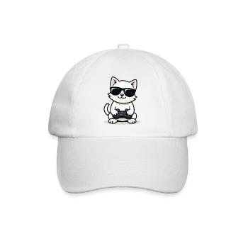 Gamer Cat Coolness - Baseballkappe - Weiß/Weiß - Vorne