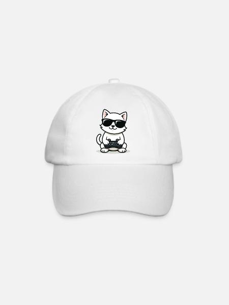 Gamer Cat Coolness - Baseballkappe - Weiß/Weiß