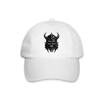 Detaillierter Skull mit Kriegerhelm - Baseballkappe - Weiß/Weiß - Vorne