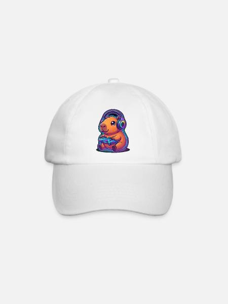 Capybara Gaming Gamer Wasserschwein Zocken - Baseballkappe - Weiß/Weiß