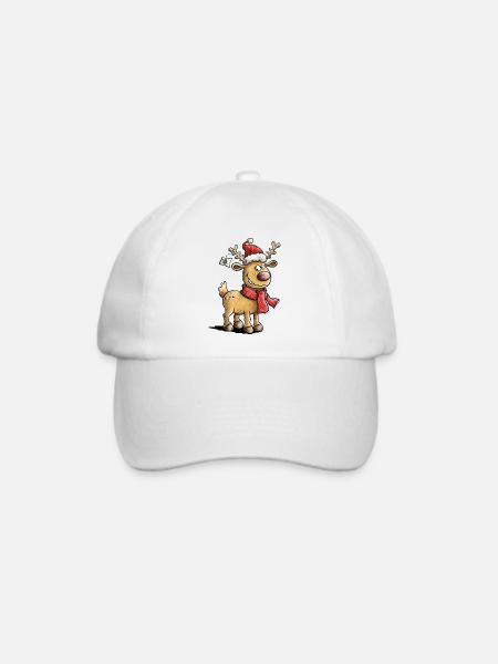 Niedliches Weihnachtsrentier mit Mütze und Schal - Baseballkappe - Weiß/Weiß