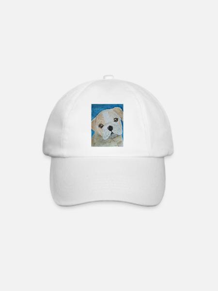 Bulldogge, Aquarell, Welpe - Baseballkappe - Weiß/Weiß