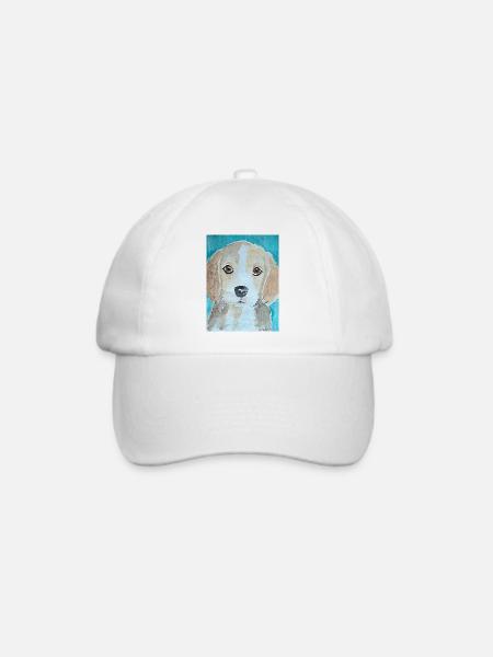 Beagle Welpe, Aquarell - Baseballkappe - Weiß/Weiß