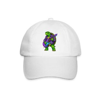 Schildkröte mit Jacke und Neon E-Gitarre - Baseballkappe - Weiß/Weiß - Vorne