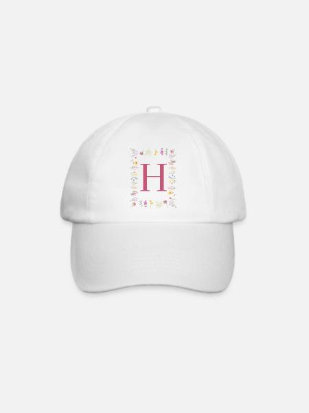 Florale Initialen "H", Buchstaben Monogramm - Baseballkappe - Weiß/Weiß
