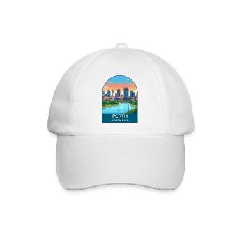 Perth, Australien Swan River Reiseplakat-Kunst - Baseballkappe - Weiß/Weiß - Vorne