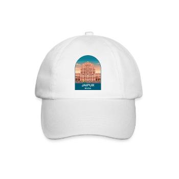 Jaipur Indien Hawa Mahal Vintage-Reiseplakatkunst - Baseballkappe - Weiß/Weiß - Vorne