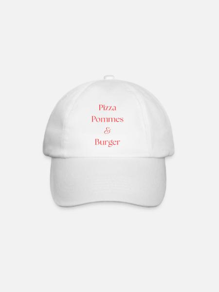 Pizza, Pommes & Burger - Baseballkappe - Weiß/Weiß