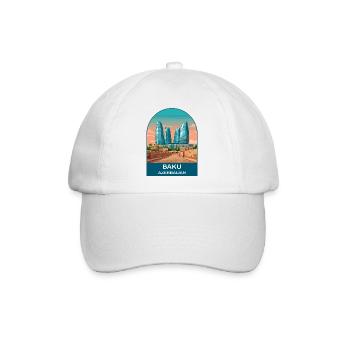 Baku Aserbaidschan Flammentürme Vintage-Reisekunst - Baseballkappe - Weiß/Weiß - Vorne