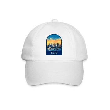 Doha Qatar Skyline Retro Sonnenuntergangs-Reiseabzeichen - Baseballkappe - Weiß/Weiß - Vorne