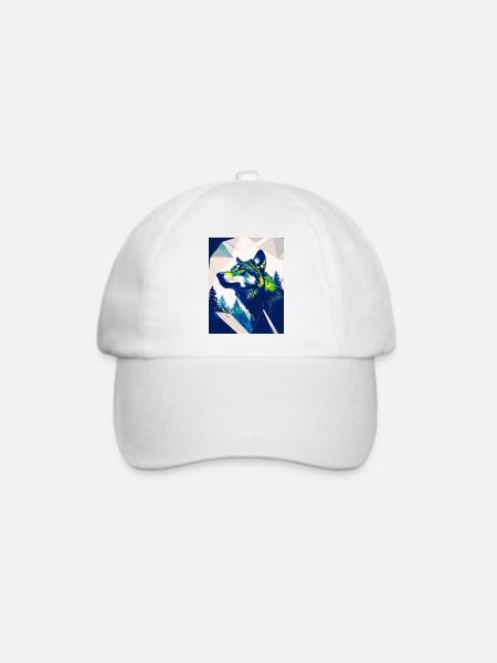 Neongeometrischer Wolf in Wäldern - Baseballkappe - Weiß/Weiß