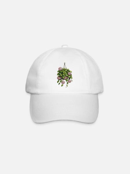 Grüne Hängepflanze mit Gesicht und Blüten - Baseballkappe - Weiß/Weiß