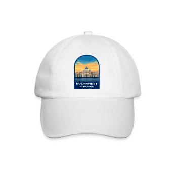 Bukarest Rumäniens Parlament Retro Sonnenuntergangsabzeichen - Baseballkappe - Weiß/Weiß - Vorne