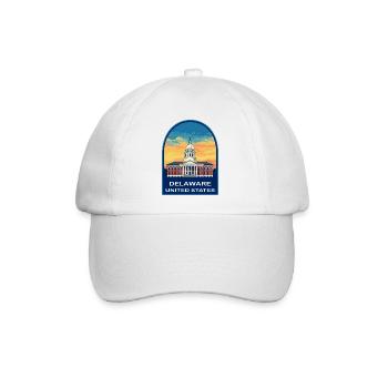 Delaware State Capitol Retro Sonnenuntergangs-Reiseabzeichen - Baseballkappe - Weiß/Weiß - Vorne