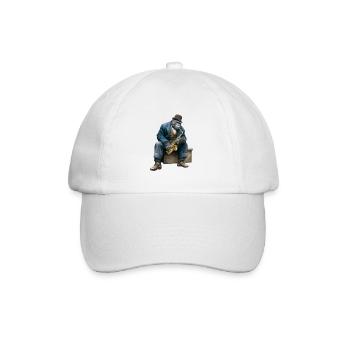Eleganter Gorilla als Jazz-Musiker mit Saxophon - Baseballkappe - Weiß/Weiß - Vorne