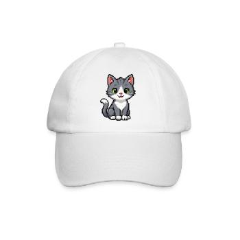 Pixelkätzchen Grau Katze - Baseballkappe - Weiß/Weiß - Vorne