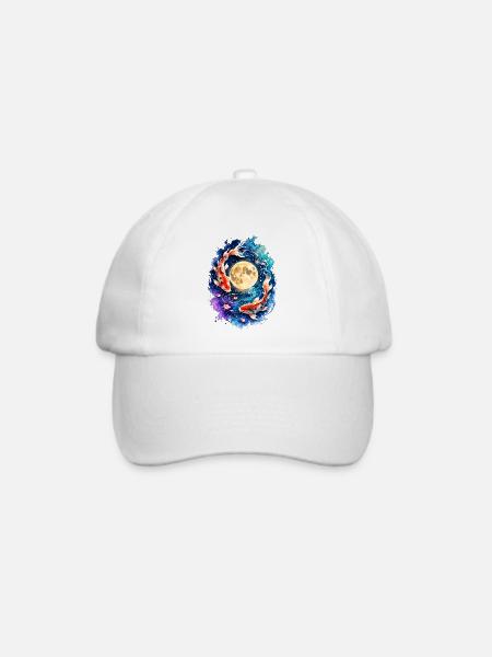Koi Vollmond Yin Yang Aquarell - Baseballkappe - Weiß/Weiß