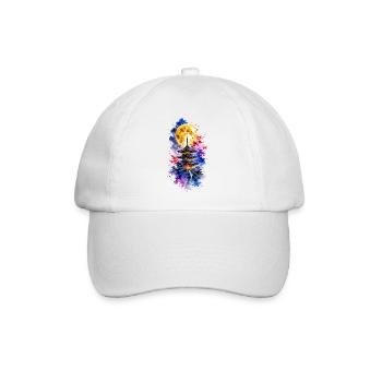 Japan Pagode Vollmond Sakura Aquarell - Baseballkappe - Weiß/Weiß - Vorne
