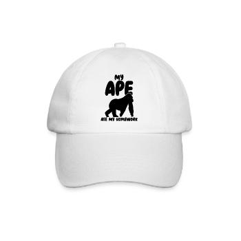 Affe Hausaufgaben Tierhumor - Baseballkappe - Weiß/Weiß - Vorne