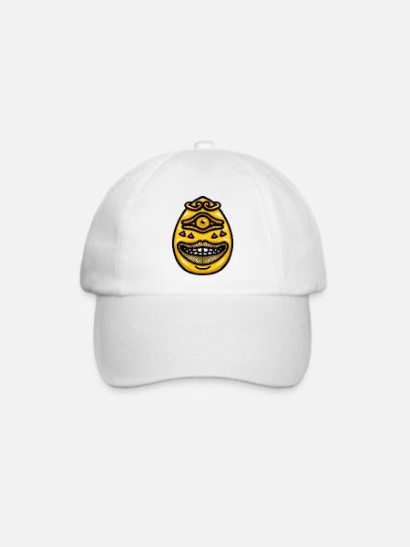 Lächelndes, einäugiges Golden Egg Monster Cartoon-Maskottchen - Baseballkappe - Weiß/Weiß