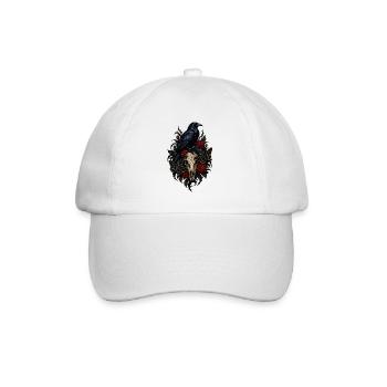 Rabe mit Schädel und Nachtblumen - Baseballkappe - Weiß/Weiß - Vorne