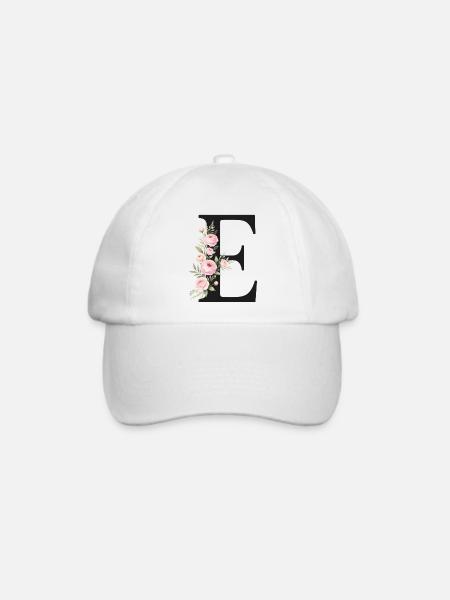 E Buchstabe Monogram Floral - Baseballkappe - Weiß/Weiß