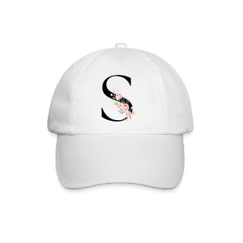 S Buchstabe Monogram Floral - Baseballkappe - Weiß/Weiß - Vorne