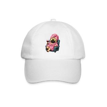Spa-Pug im Pinken Bademantel - Baseballkappe - Weiß/Weiß - Vorne