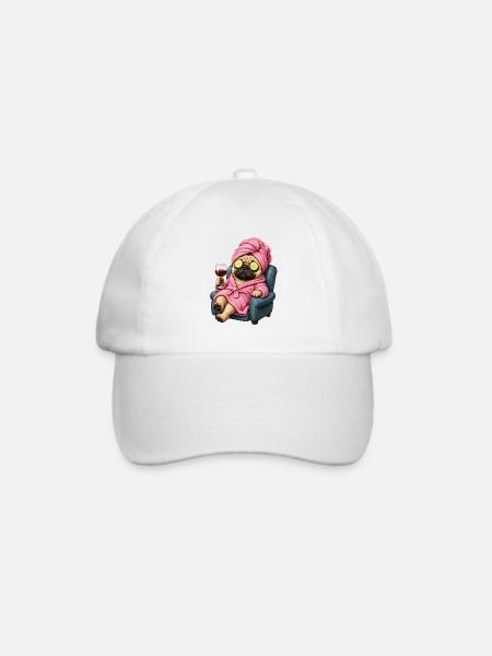 Spa-Pug im Pinken Bademantel - Baseballkappe - Weiß/Weiß