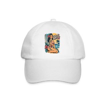 Salty Air, Aloha Hair – Pin-Up im Tattoo Stil - Baseballkappe - Weiß/Weiß - Vorne