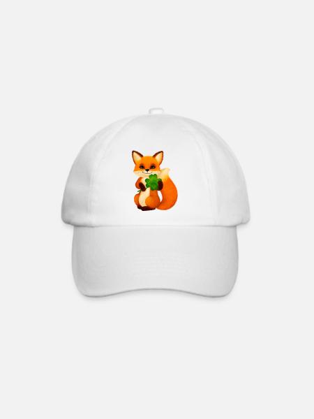 Niedlicher kleiner Fuchs mit vierblättrigem Klee - Baseballkappe - Weiß/Weiß