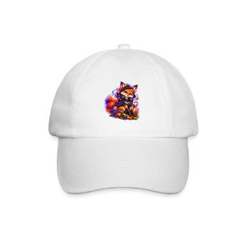 Neon-Fuchs – Gamer im Herbstmodus - Baseballkappe - Weiß/Weiß - Vorne