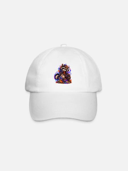 Neon-Waschbär mit Herbstlaub - Baseballkappe - Weiß/Weiß