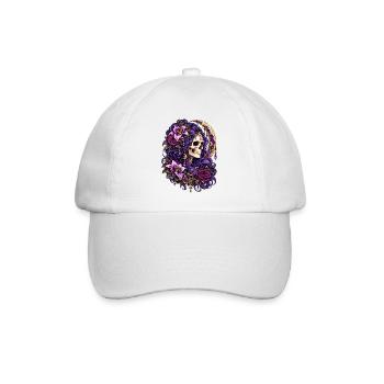Schädelfrau, Mondblumen, Lila, Gotisch, - Baseballkappe - Weiß/Weiß - Vorne