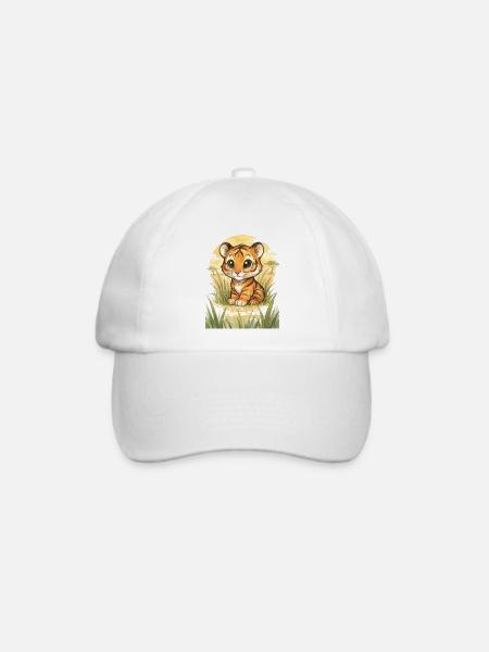 Kleiner Tiger im Gras – Aquarell - Baseballkappe - Weiß/Weiß