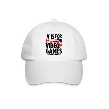V ist für Videospiele Lustiger Valentinstag - Baseballkappe - Weiß/Weiß - Vorne