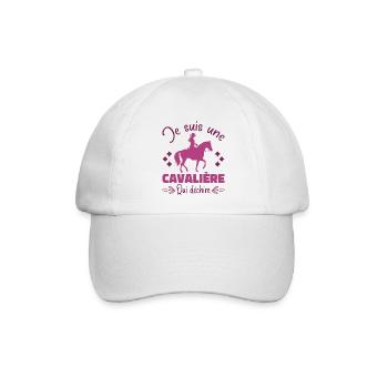 Ein Reiter, der auf einem Pferd reitet, das Geschenk zerreißt - Baseballkappe - Weiß/Weiß - Vorne