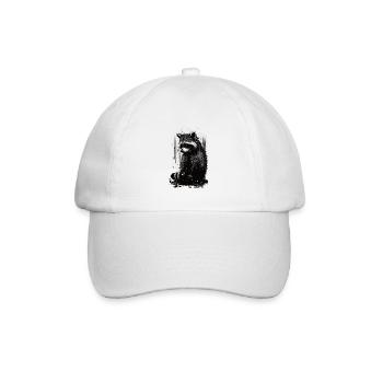 Waschbär Weiß & Schwarz Schablone - Baseballkappe - Weiß/Weiß - Vorne