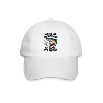 Ich gehe mit Opa angeln fischen springender Hecht - Baseballkappe - Weiß/Weiß - Vorne