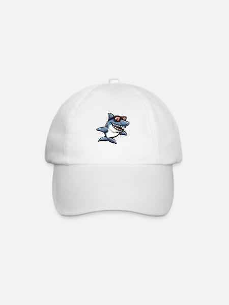 Hai Fisch Sonnenbrille Lustig - Baseballkappe - Weiß/Weiß