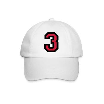 Zahl 3 - Nummer 3 (Rot) Nr. 3 - Baseballkappe - Weiß/Weiß - Vorne