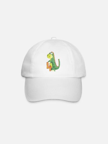 Dino Mit Zahl 4 I Vierter Geburtstag Dinosaurier - Baseballkappe - Weiß/Weiß