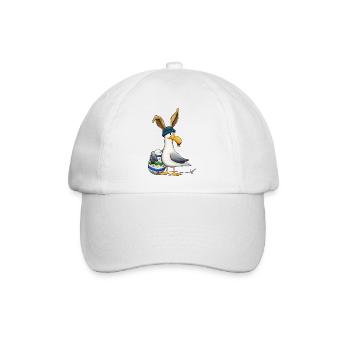 Norddeutscher Osterhase Nordsee Ostsee Möwe mit Ei - Baseballkappe - Weiß/Weiß - Vorne