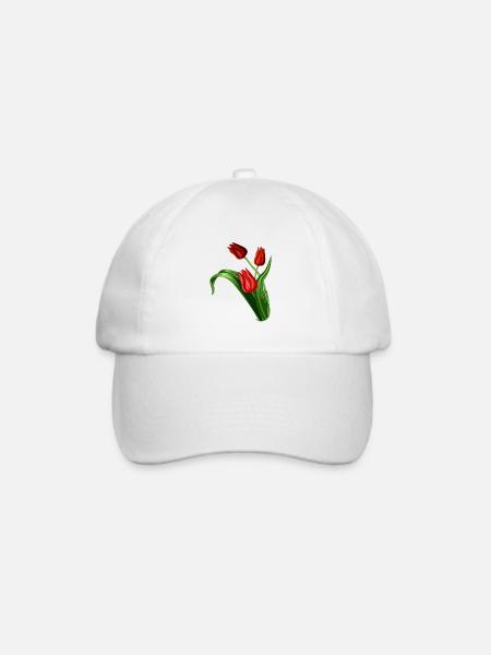 Elegant rote Tulpen Illustration - Baseballkappe - Weiß/Weiß