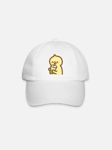 Kawaii yellow baby duck drinking bubble tea - Baseballkappe - Weiß/Weiß