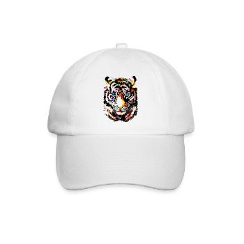 Bunter Tiger - Gelber Tigerkopf - Tiger Zeichnung - Baseballkappe - Weiß/Weiß - Vorne
